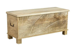 Urban Loft Handmade Solid Mango Wood Carved Blanket Trunk Box Coffee Table