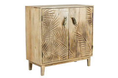 Urban Loft Handmade Solid Mango Wood Carved 2 Doors Cabinet Natural