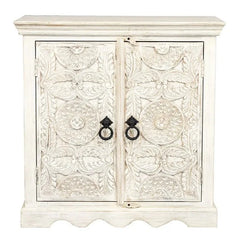 Urban Loft Handmade Solid Mango Wood Carved 2 Door Cabinet Bleached