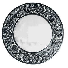 Urban Loft Handcrafted Solid Mango Wood Carved Round Mirror Frame in Black Rustic