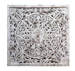 Solid Hard Wood Mandala Jali Panel Whitewashed 60x60Cm