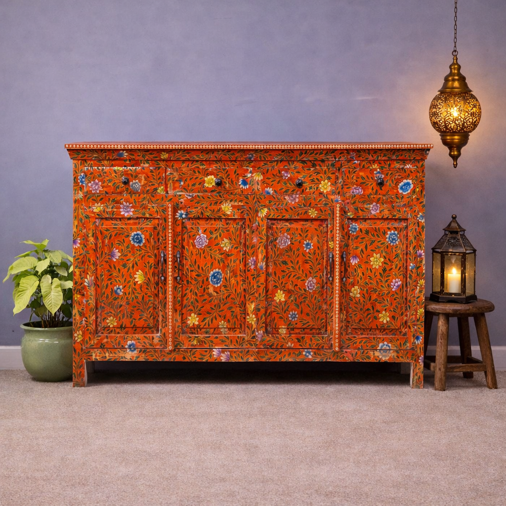 Hand Painted Solid Wood 4 Door & 4 Drawer Sideboard 180X40X90 cm