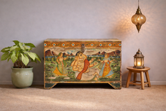 Indian Furniture Hand Painted Solid Wood Blanket Box 72X40X45 cm