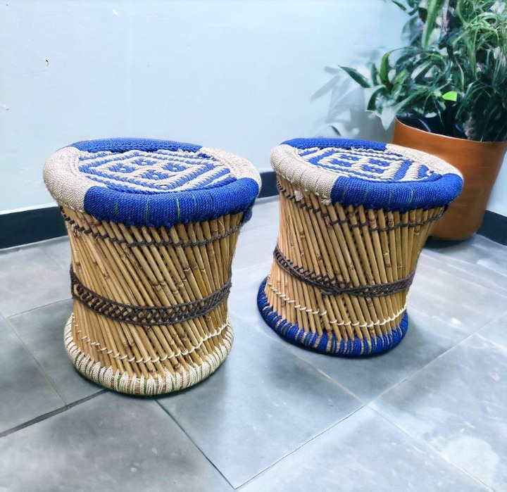 Handmade Natural Bamboo Cane Bar Stool Mudda Stools 41cm x 41cm x 41cm