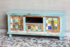 Moroccan Mosaic Handmade Mango Wood 2 Doors TV Cabinet in Blue