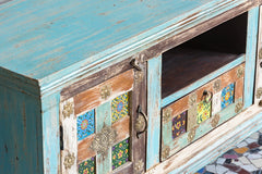 Moroccan Mosaic Handmade Mango Wood 2 Doors TV Cabinet in Blue