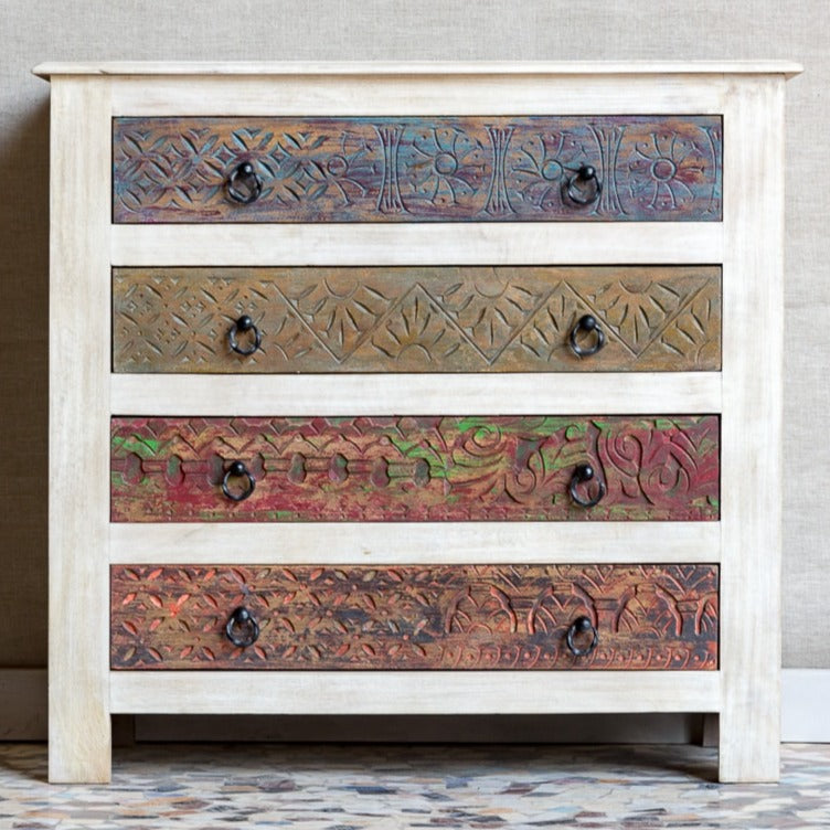 Vivid Sahara Contemporary Mango Wood Chest of Drawers Cabinet 4 Drawers