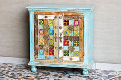 Moroccan Mosaic Handmade Mango Wood 2 Doors Cabinet in Blue