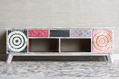 Vivid Sahara Contemporary Carved Mango Wood TV Unit in Multicolor