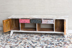 Vivid Sahara Contemporary Carved Mango Wood TV Unit in Multicolor