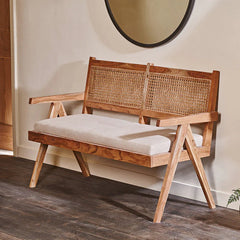 Rattan Elegance Series Mango Wood Rattan Cane Relaxing Bench With Seat Cushion