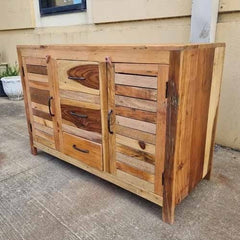 Handmade Indian Furniture Reclaimed Timber Wood Drawers Doors Sideboard 120x50x80Cm  -  