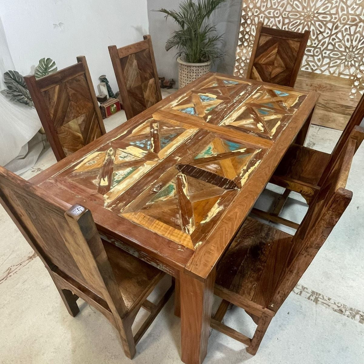 a wooden table topped with a wooden box 