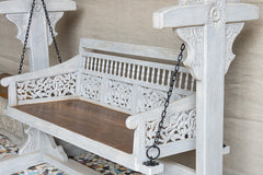 Carved Handmade Indian Furniture Solid Mango Wood Swing Daybed In Whitewash