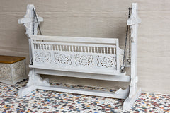 Carved Handmade Indian Furniture Solid Mango Wood Swing Daybed In Whitewash