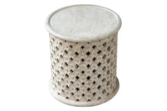 Carved Oasis Hand Carved Mango Wood Carved Bristol Side Table in Distressed White