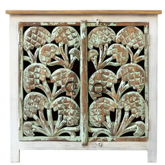 Carved Oasis Hand Carved Mango Wood Carved 2 Doors Cabinet With Natural Top