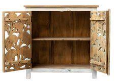 Carved Oasis Hand Carved Mango Wood Carved 2 Doors Cabinet With Natural Top