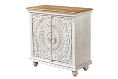 Carved Oasis Hand Carved Mango Wood Carved 2 Doors Cabinet With Natural Top