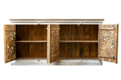 Carved Oasis Hand Carved Mango Wood Carved 4 Doors Sideboard in All White