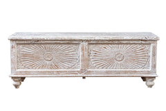 Carved Oasis Handmade Classic Mango Wood Carved Blanket Storage box Distressed White