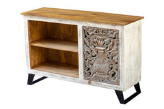 Carved Oasis Hand Carved Mango Wood Carved 2 Doors TV Cabinet Rustic Colors