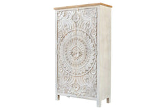 Carved Oasis Hand Carved Mango Wood Carved 2 Doors Wardrobe Cabinet in All White