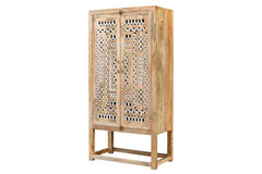 Carved Oasis Hand Carved Mango Wood Carved 2 Doors Wardrobe Cabinet in Whitewash