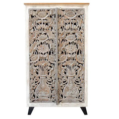 Carved Oasis Hand Carved Mango Wood 2 Doors Wardrobe Cabinet On Stand