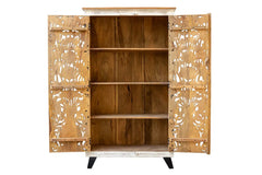 Carved Oasis Hand Carved Mango Wood 2 Doors Wardrobe Cabinet On Stand