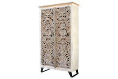 Carved Oasis Hand Carved Mango Wood 2 Doors Wardrobe Cabinet On Stand