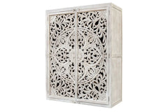 Carved Oasis Hand Carved Mango Wood 2 Door Wardrobe Cabinet in All White