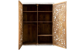 Carved Oasis Hand Carved Mango Wood 2 Door Wardrobe Cabinet in All White