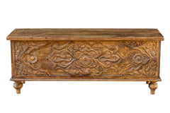 Carved Oasis Hand Carved Mango Wood Carved Classic Blanket Storage box