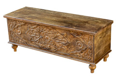 Carved Oasis Hand Carved Mango Wood Carved Classic Blanket Storage box