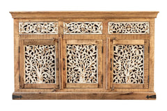 Carved Oasis Hand Carved Mango Wood 3 Doors 3 Drawers Sideboard