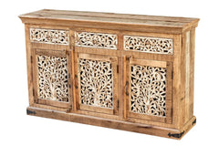 Carved Oasis Hand Carved Mango Wood 3 Doors 3 Drawers Sideboard