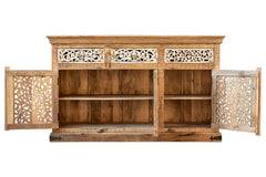 Carved Oasis Hand Carved Mango Wood 3 Doors 3 Drawers Sideboard