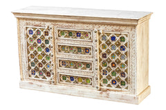 Moroccan Mosaic Handmade Mango Wood 3 Drawers 2 Doors Sideboard in White