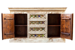 Moroccan Mosaic Handmade Mango Wood 3 Drawers 2 Doors Sideboard in White