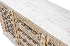 Moroccan Mosaic Handmade Mango Wood 3 Drawers 2 Doors Sideboard in White