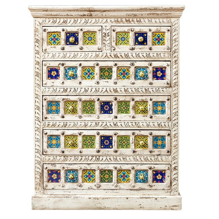 Moroccan Mosaic Handmade Mango Wood 6 Drawers Chest of Drawers