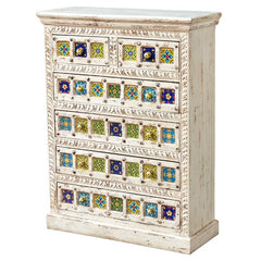 Moroccan Mosaic Handmade Mango Wood 6 Drawers Chest of Drawers