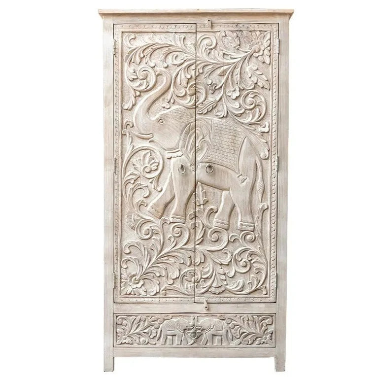 Carved Oasis Hand Carved Mango Wood Carved 2 Doors Wardrobe Cabinet Rustic Colors