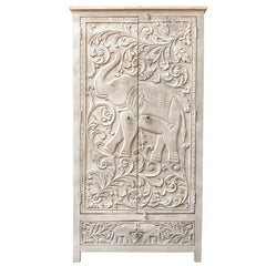 Carved Oasis Hand Carved Mango Wood Carved 2 Doors Wardrobe Cabinet Rustic Colors