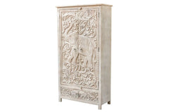 Carved Oasis Hand Carved Mango Wood Carved 2 Doors Wardrobe Cabinet Rustic Colors