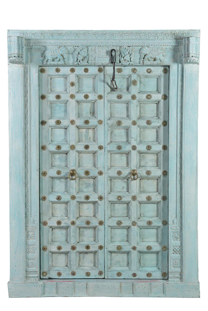 PASTEL BLUE OLD  TEAK WOOD DOOR 203Cm