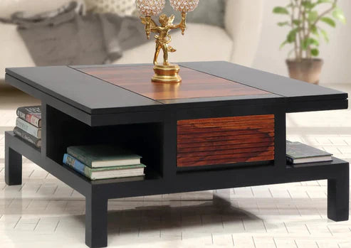 Gfine Coffee table with single drawer made of solid sheesham wood 86x86xx40Cm