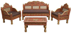 Indian Furniture Classic Vintage folk carved traditional Sofa Set with Center table