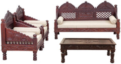 Indian Furniture Classic Vintage folk carved traditional Sofa Set with Center table